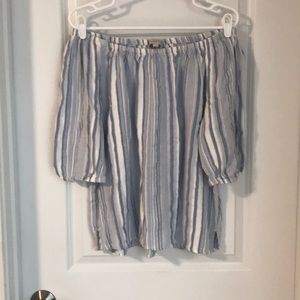 Loft Blue w/ White Stripes Off the Shoulder Top